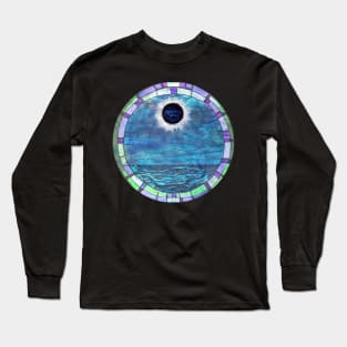 Batik Stain Glass Style Solar Eclipse Sun Moon Totality 2024 Long Sleeve T-Shirt